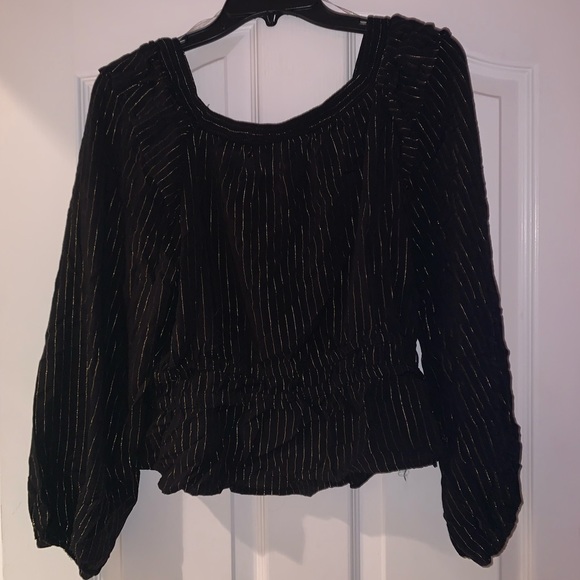 Universal Thread Black with Gold Metallic Stripped Off the Shoulder Top - Picture 2 of 3